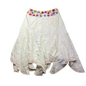 Saint Tropez West White Linen Blend Embroidered Floral Handkerchief Hem Skirt 8